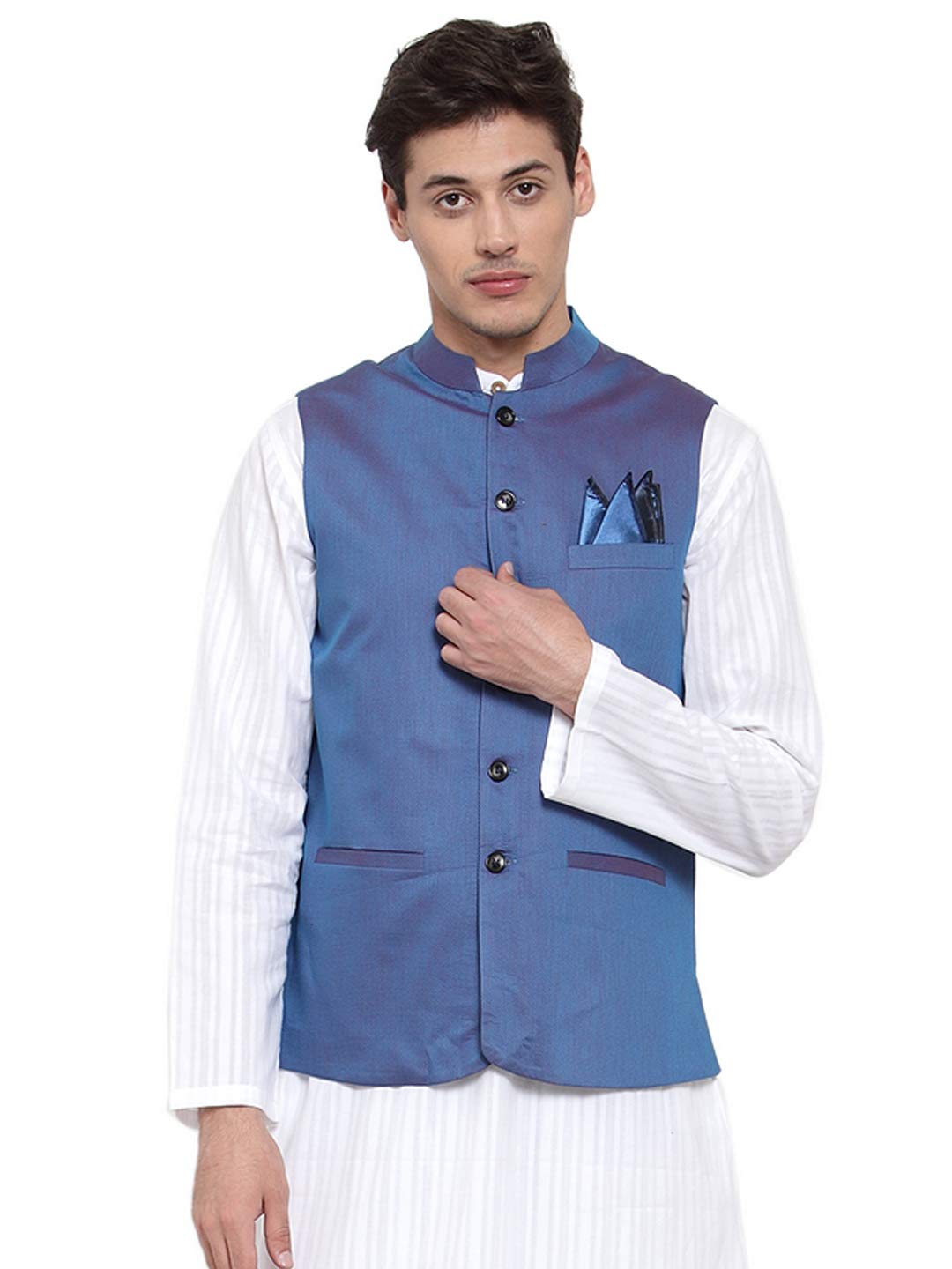 neudis Textured Dupion Slik Nehru Jacket/Waistcoat For Men - Blue NUD20SLKBWSWODBURD-picture-10