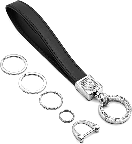 FEYOUN Llavero de automóvil brillante para mujer, correa universal de piel auténtica, soporte para llavero, mosquetón, clip de clip, piezas con