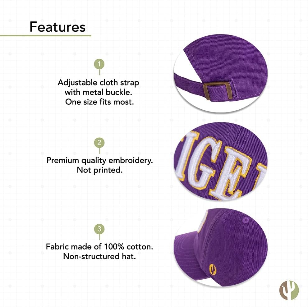 Desert Cactus LSU Louisiana State University Baseball Hat Tigers Geaux Brimmed Embroidered Hats Cap Adjustable Cloth Strap Adult (Style B1) Purple - Image 4