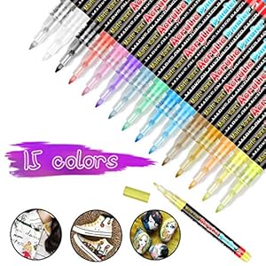 OVAREO Acrylstifte Marker Stifte, 15 Farben Metallic Marker Stifte Set, Premium Wasserfest Paint Marker Acryl Stifte für…