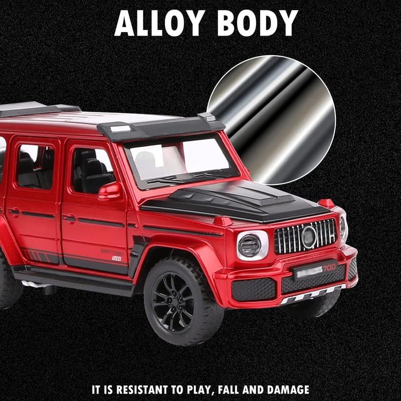 Image of Kids Model 1:32 Bb700 Die Cast Metal Car Pull Back Action Opening Doors with Realistic Engine Sound Lights Toy Car Gift for Boys - Red
