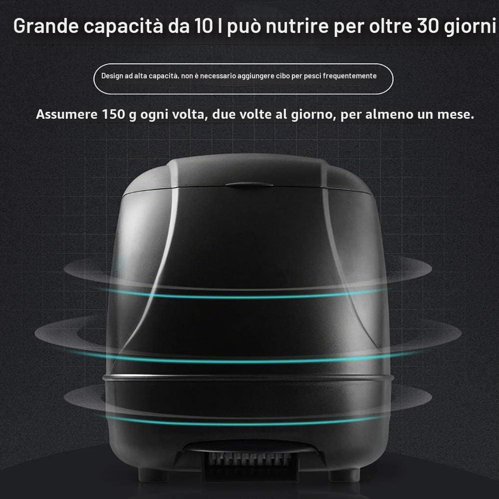 10L Automatic Fish Feeder, Alimentatore/Mangiatoia Automatico, Feeder Dispenser di Pesce, Dispenser Cibo Pesci Automatico per laghetti all'aperto(NERO)