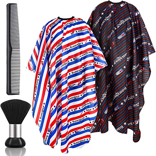 4 Pieces Barber Cape with Adjustable Clip Set, Include 2 Pieces Hair Cutting Salon Cape Hairdressing Apron, Dressing Hair Comb and Neck Duster Brush Hair Sweep Brush for Salon Home Hairdressing Use