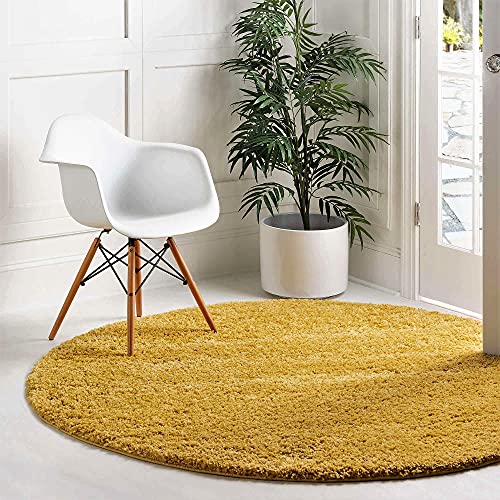 Image of CD Carpet Anti Slip Shaggy Fluffy Fur Rugs and Carpet for Living Room Bedroom Kids Room Plain Circle Carpets for Home with 2 Inch Thickness (Color Mustard Size 5x5 Feet Round)
