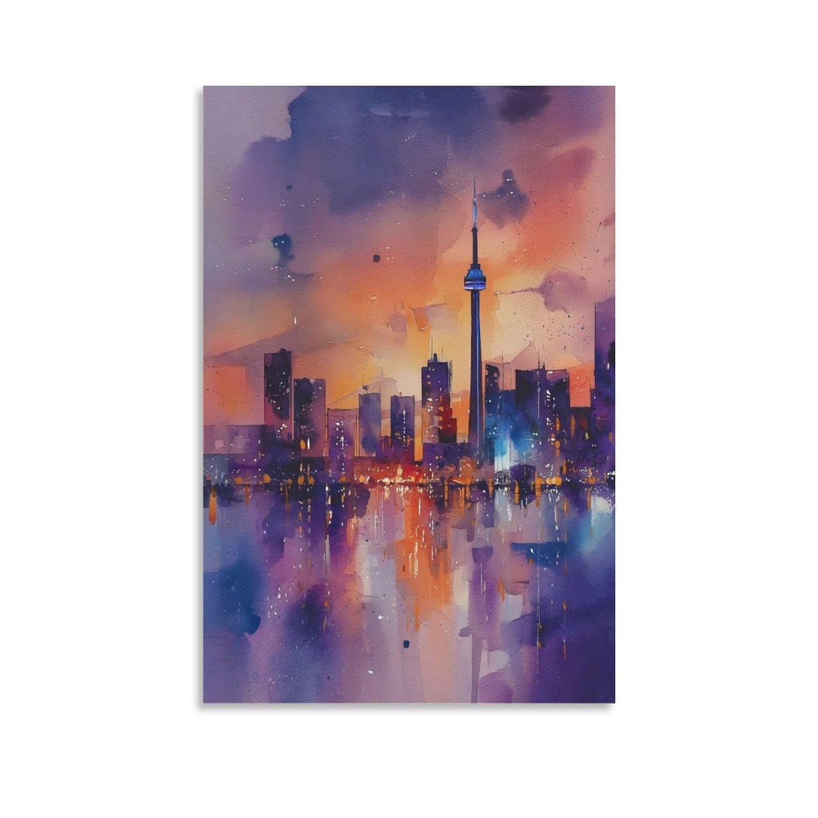 Xwymxz Unframe-Style Toronto Watercolor Custom Lake 20X30inch(50X75cm) Vintage Travel Poster Watercolor Canvas Art