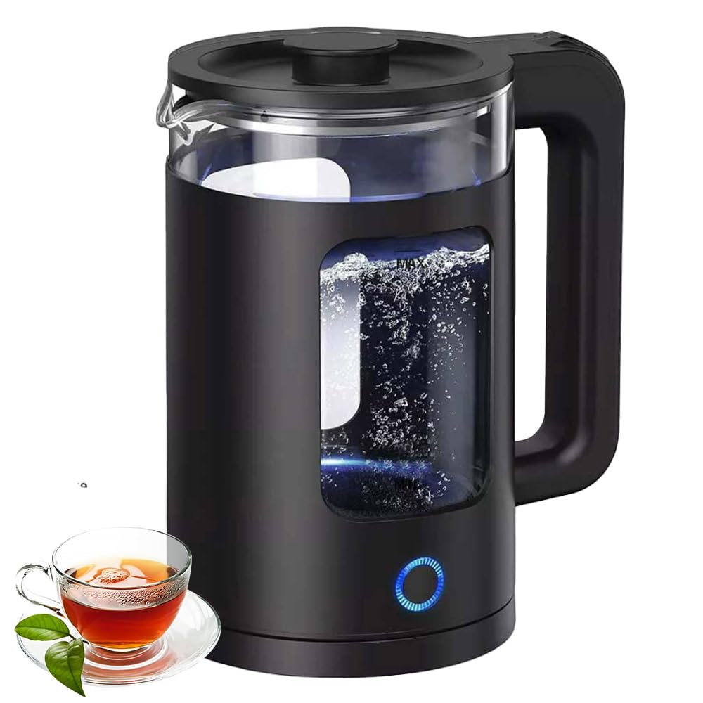 Electric Glass Kettle, 2L Fast Boil Quiet Kettle with Blue LED, Auto Shut-Off & Boil-Dry Protection, BPA-Free, 1500W, High Borosilicate Glass Tea Kettle (Black)
