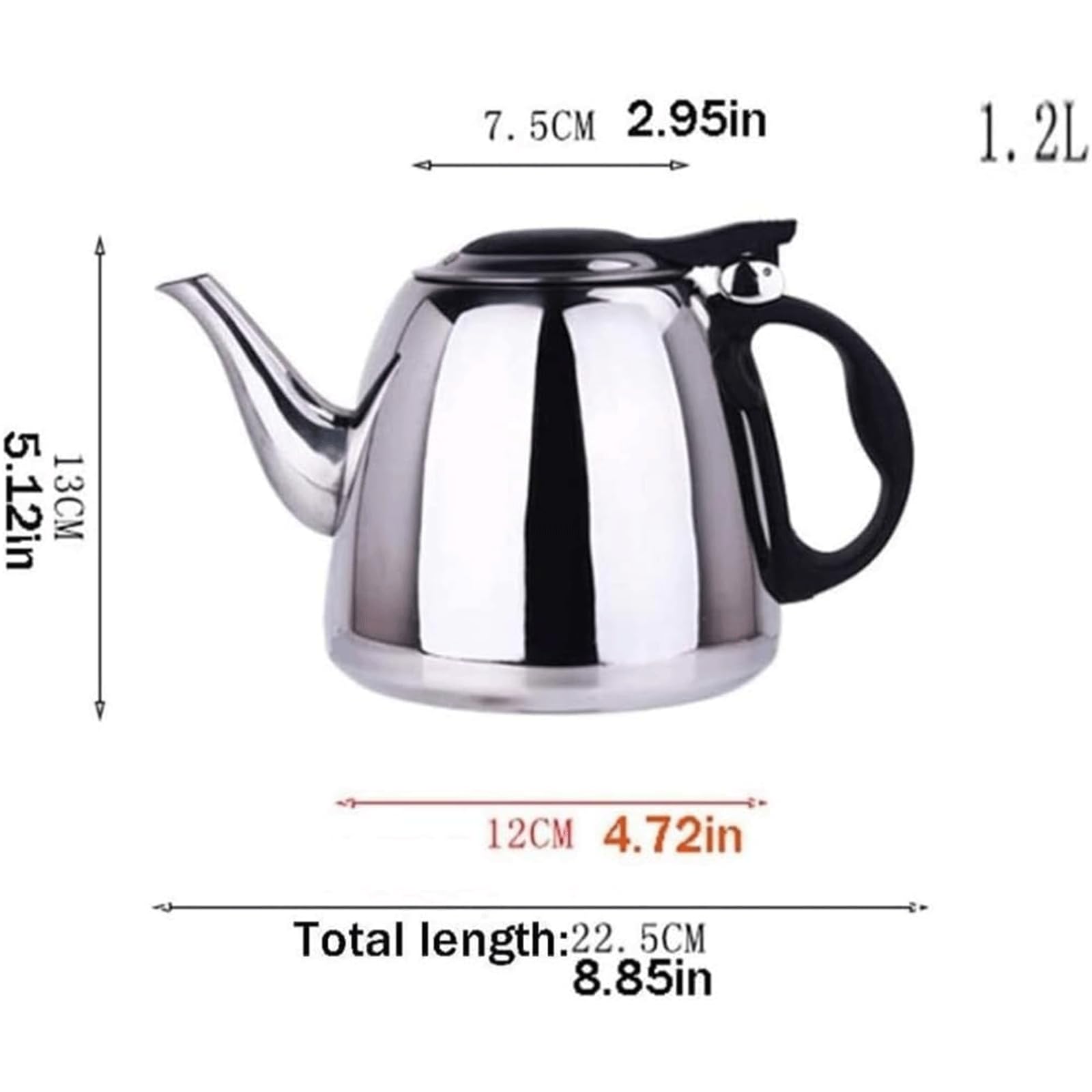 Tetera de acero inoxidable 304 de 1,2 l con silbato superior con mango ergonómico, ideal para cocina y camping