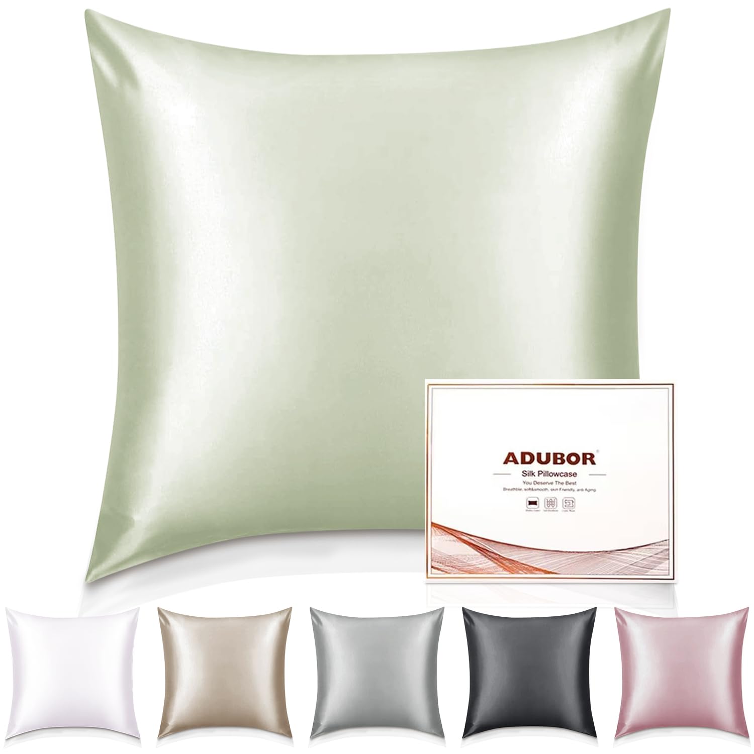 Adubor 100% Seidenkissenbezug 80x80cm für Haar und Haut mit Reißverschluss