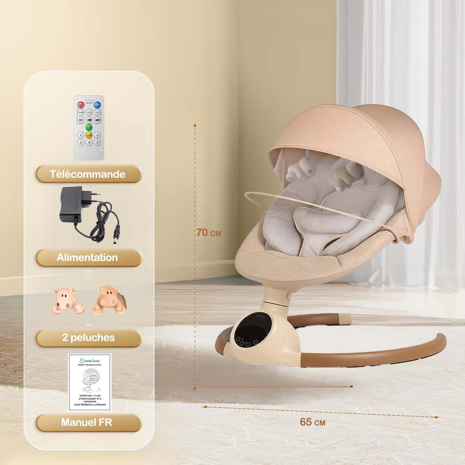 BEBE2LUXE Alpha : Balancelle bebe/Transat bebe électrique (Beige)