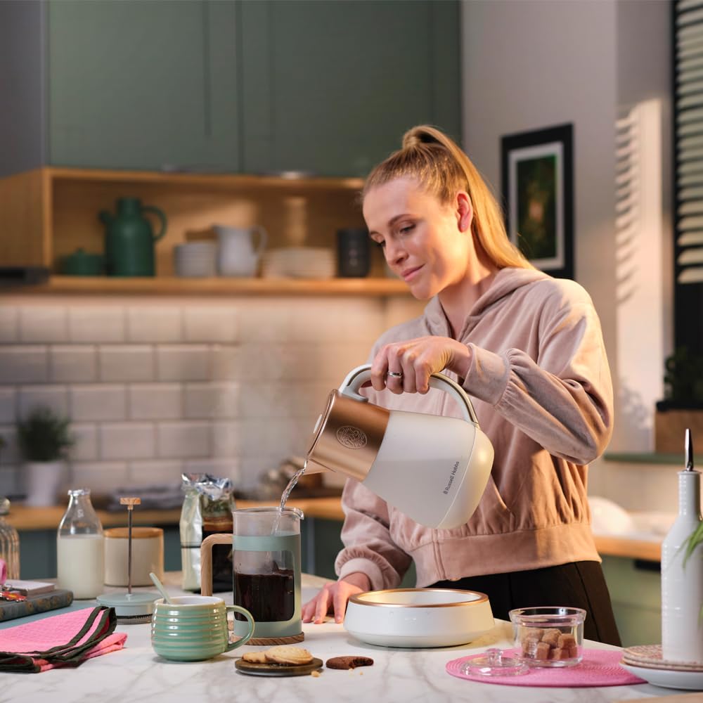 Russell Hobbs Wasserkocher Glas [1,7L, Temperatureinstellung 40-100°] Calm (LED-Beleuchtung, beruhigende Klänge, Leise-Koch-Technologie,Warmhaltefunktion,Digitaldisplay,Touch-Bedienung,2400W) 27450-70