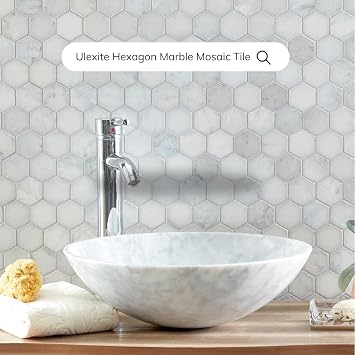 Tenedos HTC170 Ulexite White Onyx Hexagon Marble Mosaic Tile 1 Sheet, Polished Finish for Bathroom Walls, Kitchen Backsplash, Shower, and Accent Areas