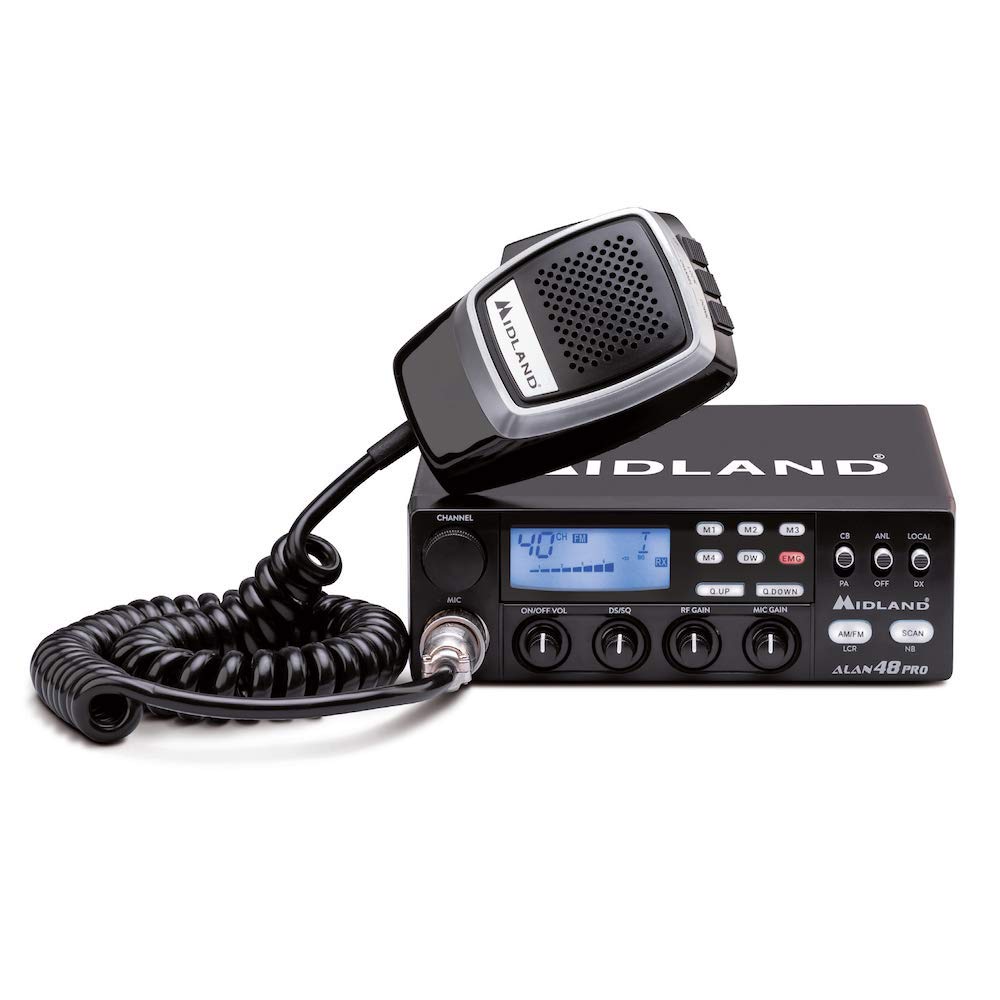 Midland Alan 48 Pro CB C422.16, Radio Odbiorczo-Nadawcze Pojazdowe Multibandowe, Odbiornik-Nadajnik z Mikrofonem 6 Pin, Wyświetlacz LCD, Dual Watch, Wzmocnienie RF, Squelch Cyfrowy i Wzmocnienie MIC