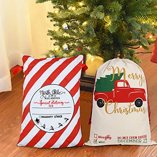 Faylapa Large Christmas Santa Sacks 4 Patterns Canvas Stocking With Drawstrings,Reusable Designs (Style 2) #TOP7