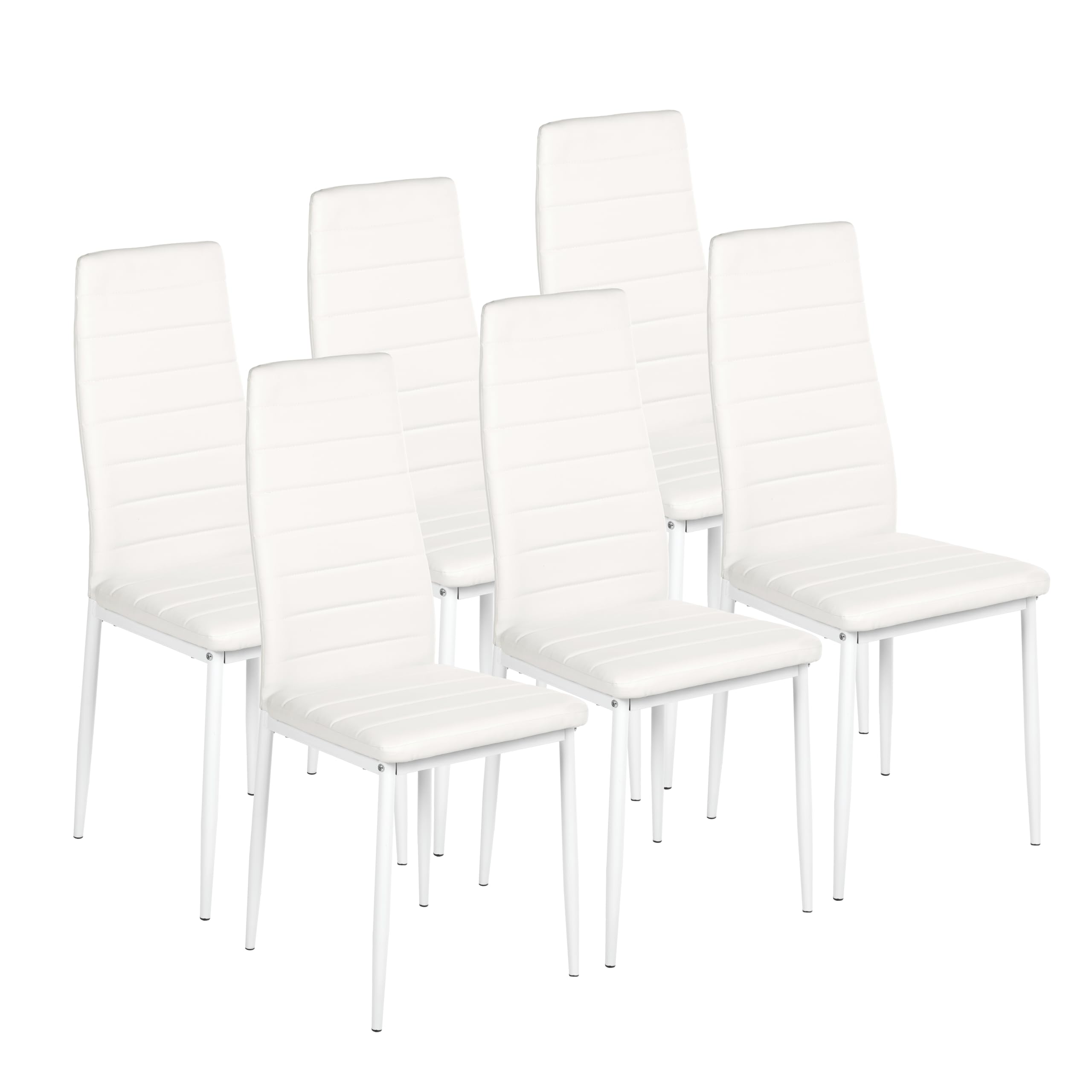 GOKHOMX - Juego de 6 sillas de comedor modernas, sillas de cocina con patas de metal, silla de comedor tapizadas de piel sintética para comedores y cocina y restaurante (blanco)