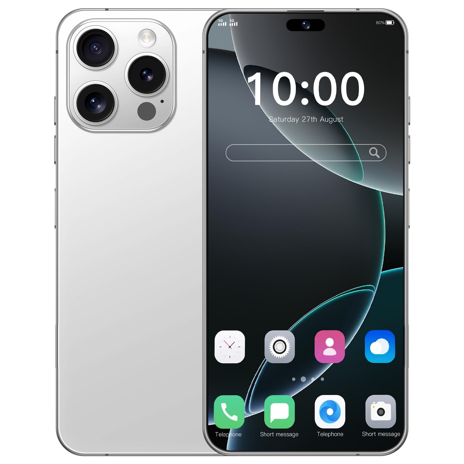 I16 PROMAX unlocked phone, Android 14 8GB,7.3-inch high-definition AMOLED screen smartphone, 8000mAh battery, facial recognition/fingerprint lock/5G/photo/GPS phone (titanium white,256)
