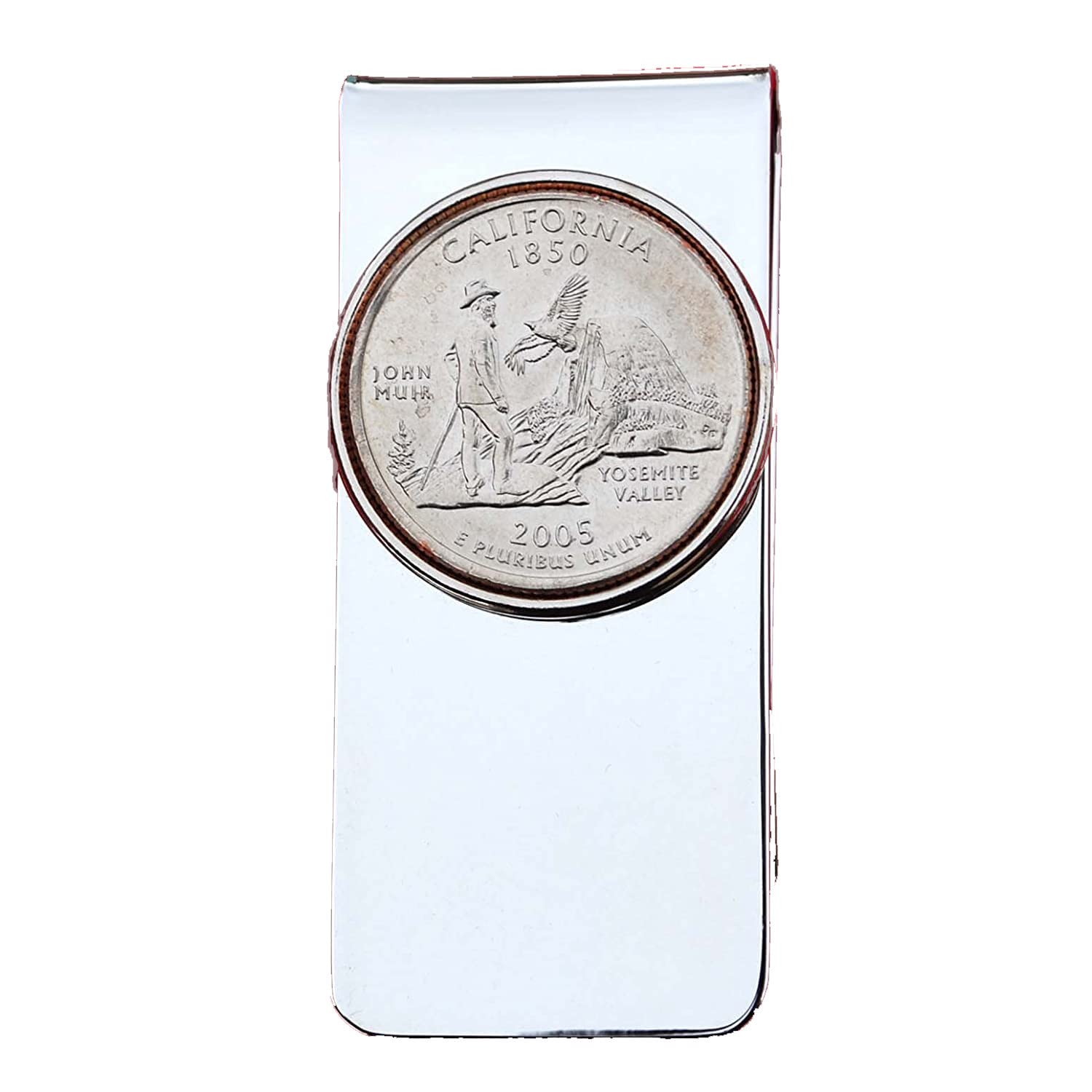 US 2005 California State Quarter BU Uncirculated Coin Solid Brass Silver Money Clip New - High Quality