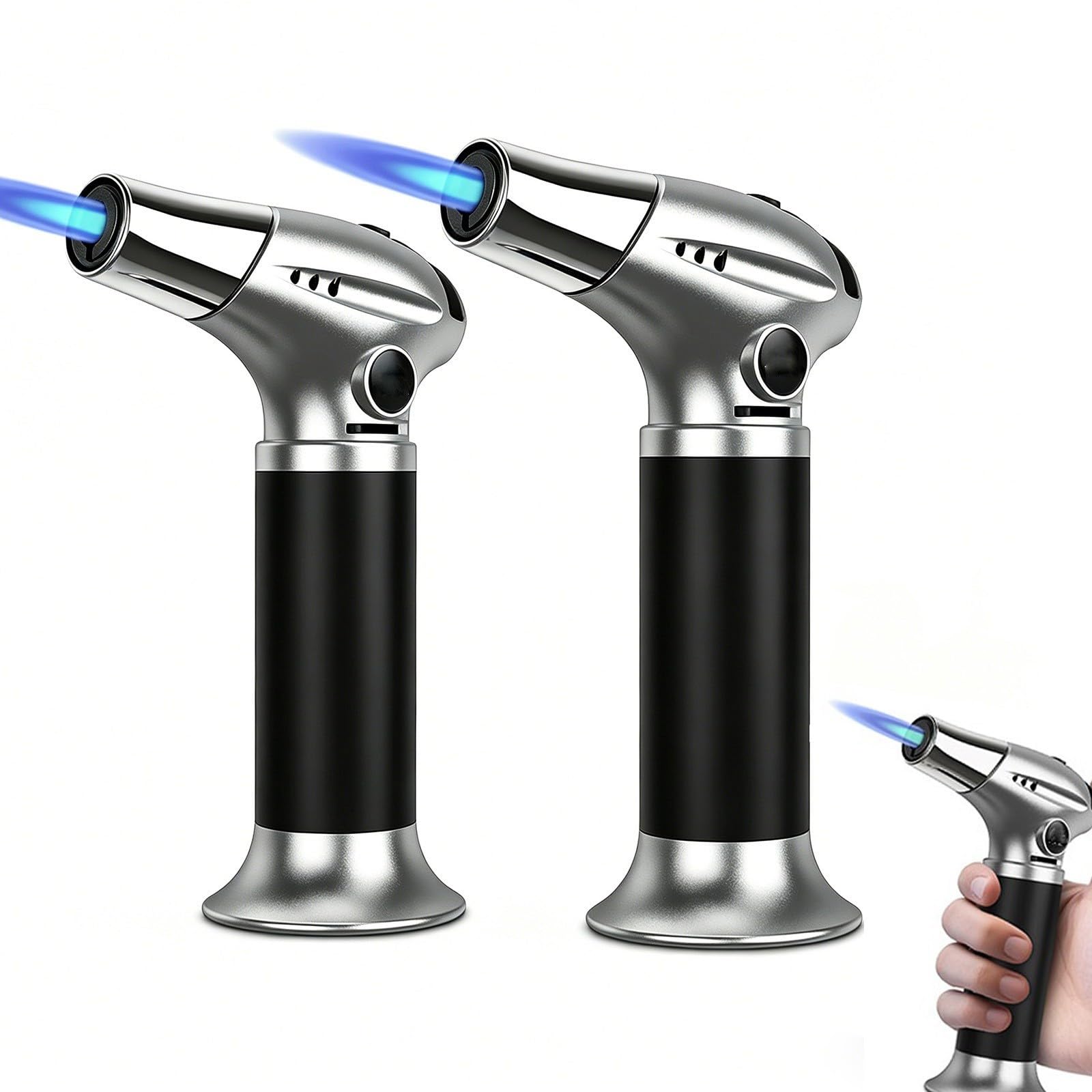Briquet Torche Appuyez for Allumer, Rechargeable, Flamme réglable, avec Verrouillage de sécurité. Briquet Coupe-Vent au Butane adapté à Une Utilisation en extérieur, à la