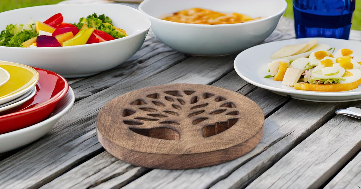 Handmade Wooden Trivet For Hot Dishes Plates & Pots Holder Hot Pad For Kitchen & Dining Table Decor Cookware Heat Resistant Rustic Decorative Carvings...