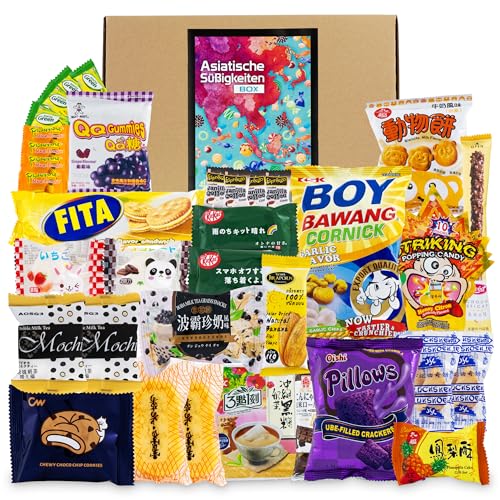 Asiatische Süßigkeiten Box mit über 30 Snacks - Asia Candy Mix mit Chips Schokolade Crackern und Keksen aus Korea Taiwan Japan China Thailand Indien uvm. - Probierbox Spezialitäten aus Asien