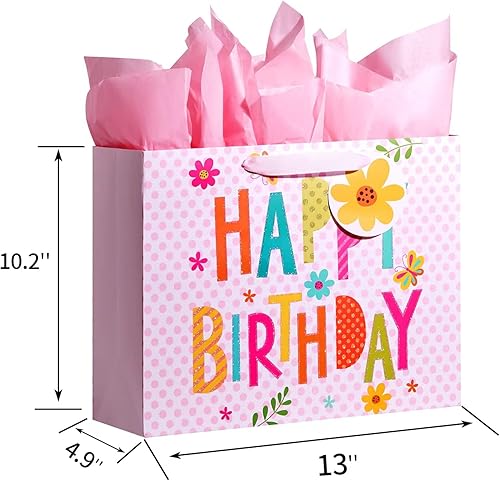 Miniatura 6 de Bolsa de regalo grande de 13 pulgadas con papel de seda para bolsas de regalo de feliz cumpleaños para niñas