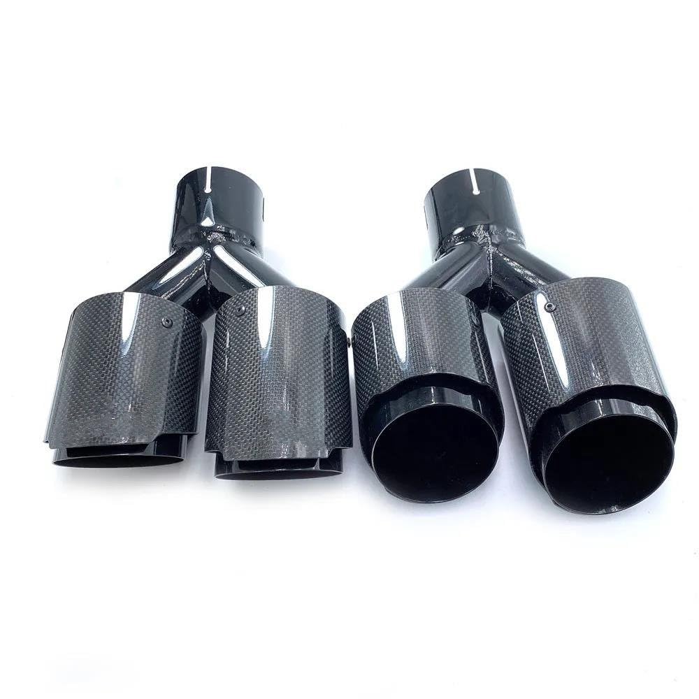 Tubo de Escape 1 Pieza Silenciador Tubo Escape Coche Universal Doble Color Negro Brillante con Punta Escape Fibra Carbono Universal Escape de Coche(ID 80-OD 89)