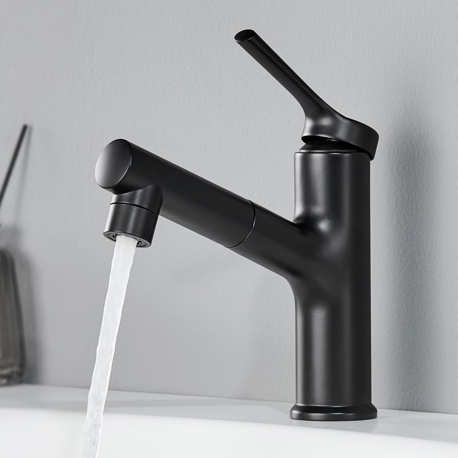 CECIPA Rubinetto Bagno Lavabo Nero con Doccia Estraibile lavaggio capelli | Miscelatore Lavabo Bagno 2 Modalità Getto, Rubinetto ad Alta Pressione per Lavandino Bagno,Nero
