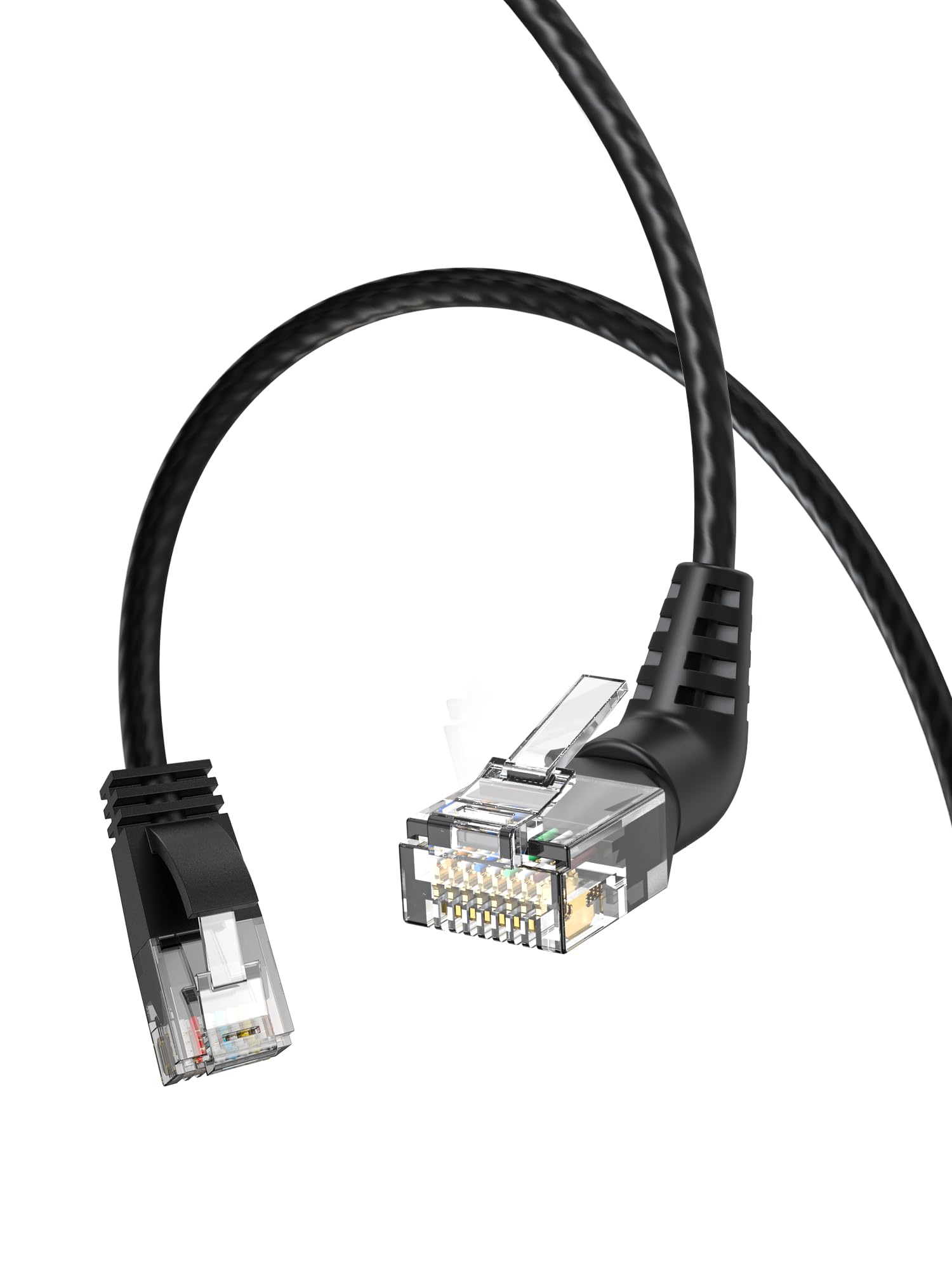 CableCreation Cat6A UTP Extreme Slim Ethernet Cable-10Gbps,500MHz,360°Rotatable RJ45 Connector to Straight Head Connector,32AWG,High-Speed Patch Cord
