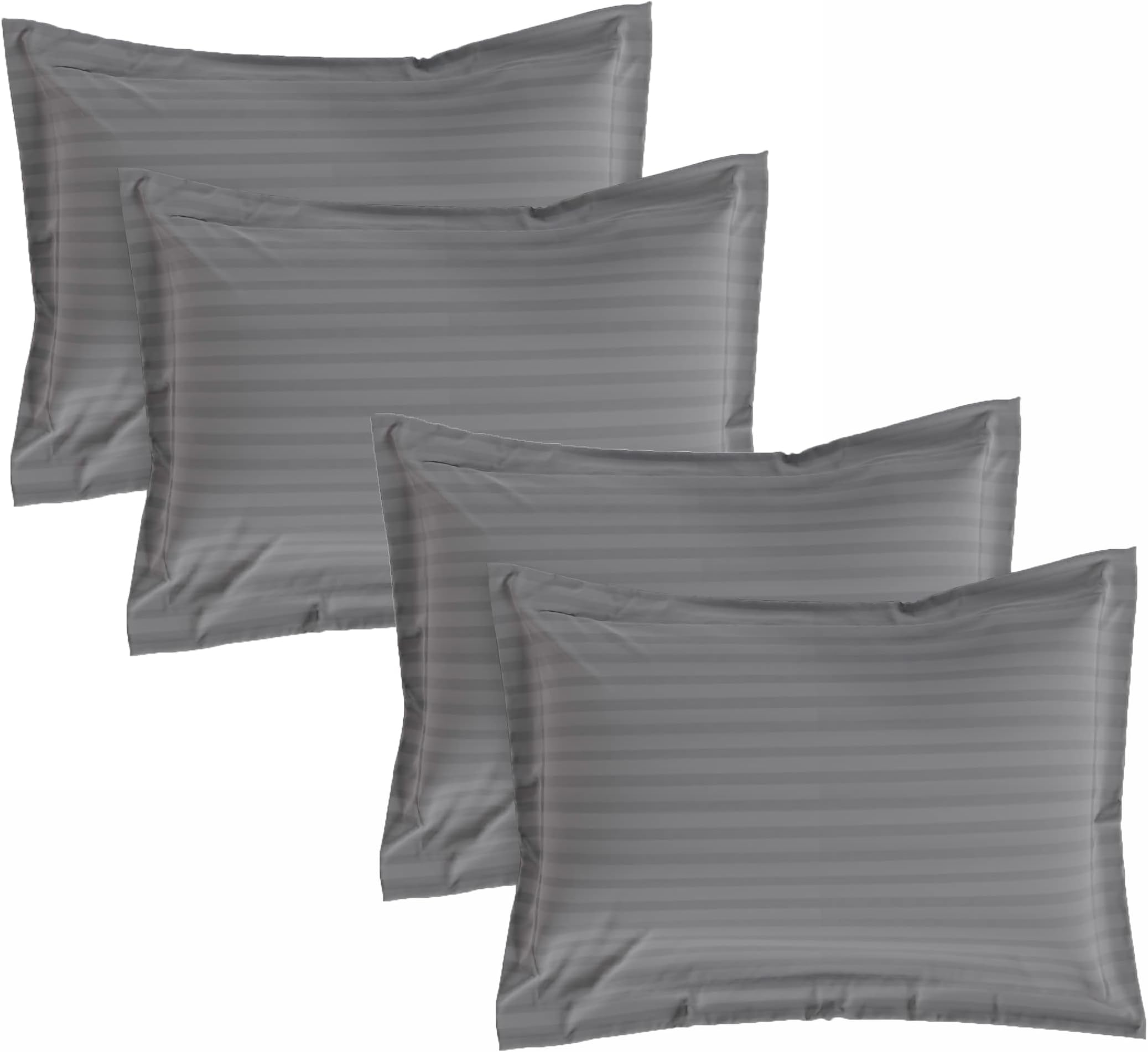 AVI Comfortable & Luxurious Microfiber Set of 4 Pillows with 100% Satin Striped Cotton 4 Pillow Covers (Grey, 20x36)