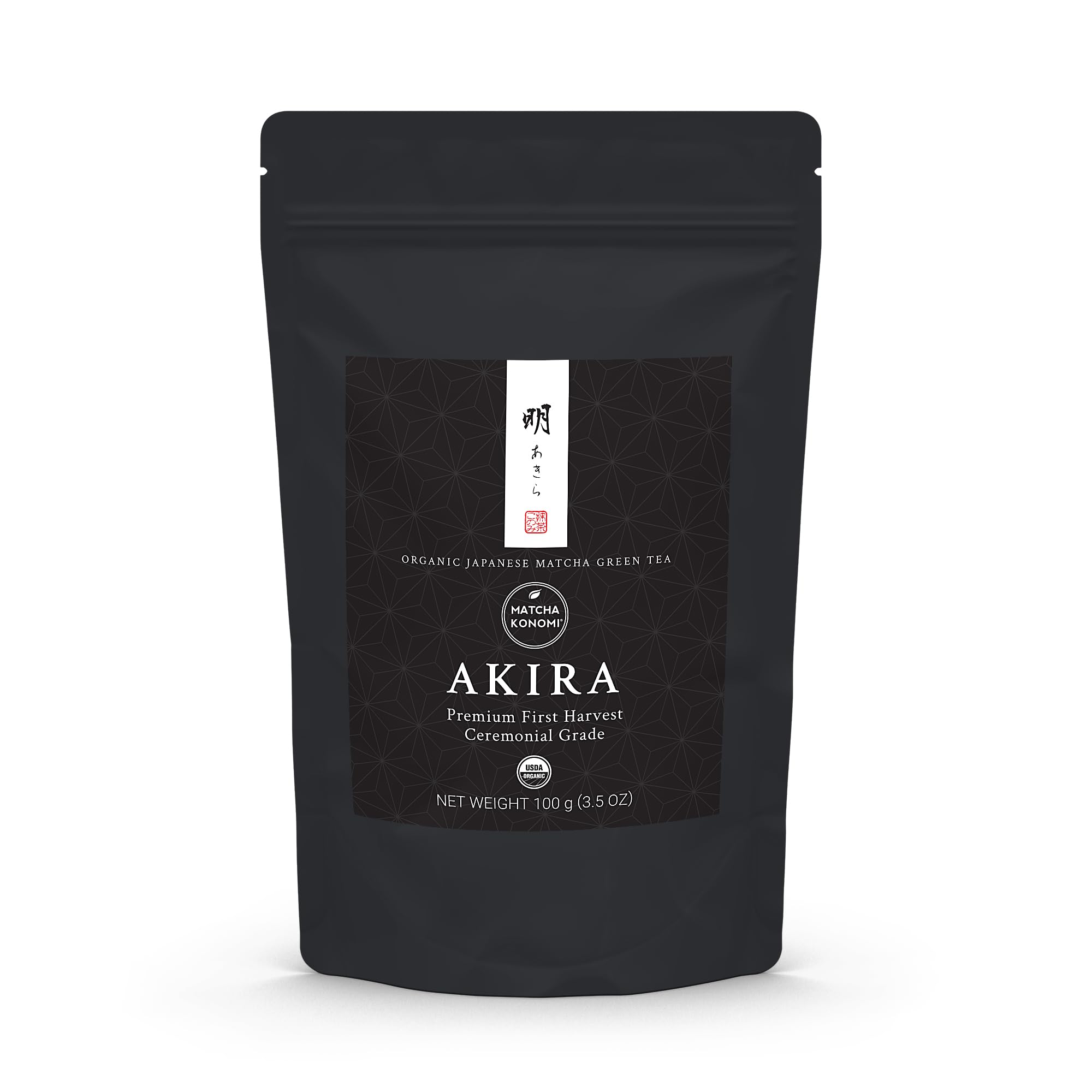 Akira Matcha 100g - Organic Premium Ceremonial Japanese Matcha Green Tea Powder - First Harvest - Zero Sugar - USDA and JAS Certified (3.5 oz bag)
