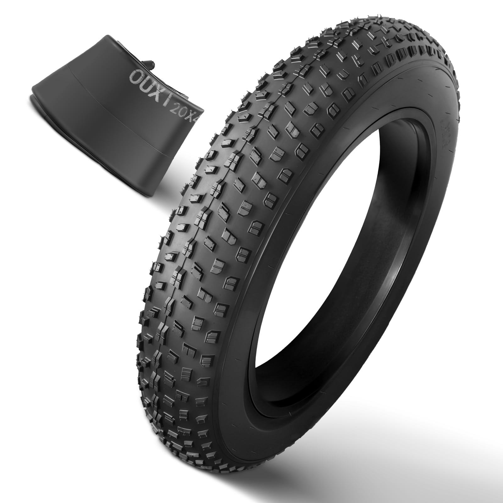 OUXI 20x4.0 Fat Tire Tube, Fat Tire Résistant à la Crevaison avec Chambre à air, Pneu de Remplacement VTT Pliable, Pneu Fat Bike Compatible avec 20x4.0 All-Terrain Pneus et Chambres à Air pour Vélo
