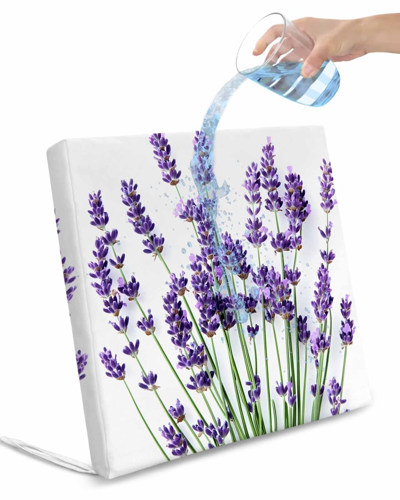 2 Pack Botanical Lavender Waterproof Cushion Covers with Ties, Outdoor Patio Chaise Lounge Chair Seat Cushion Slip Covers Replacement(Only Cover) Spring Budding Flowers Florals 20