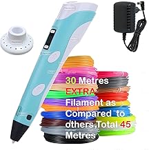 Magicwand【with Adaptor】| !!! Very IMP !!!【Long Press Filament Forward Button to Start 3D Pen】| 3D Printing Pen with LCD Display【10 Metre Each 3 Filaments Extra & 3 Metre Each 3 Filaments】【Pack of 1】