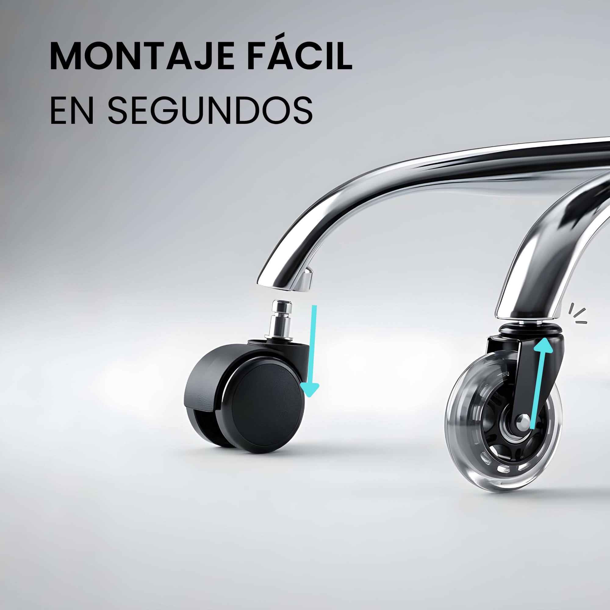 Ediesi, Ruedas Silla Oficina Silicona (Juego de 5) – Ruedas Giratorias Silenciosas y Suaves – Recambio Universal 11x22mm – No Rayan Suelo, Alta Resistencia Acero (11x22 mm) - 4