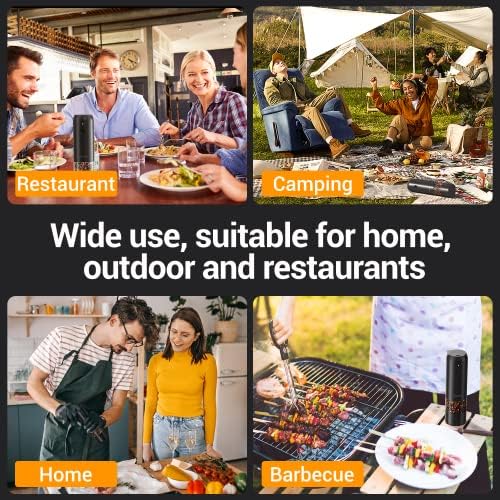 Electric Salt and Pepper Grinder Set Rechargeable, Ceramic Mechanism, 6 Level Adjustable Coarseness, Support Fast Charging, with LED Light, for Himalayan/Rock Salt, Pepper, Dried Herbs, Spices
