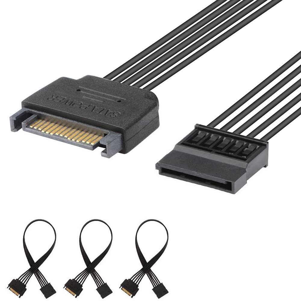 J & D 15 Pin SATA Power Verlängerungskabel, Male zu Female Kabel – 25,4 cm, schwarz 3 Stück