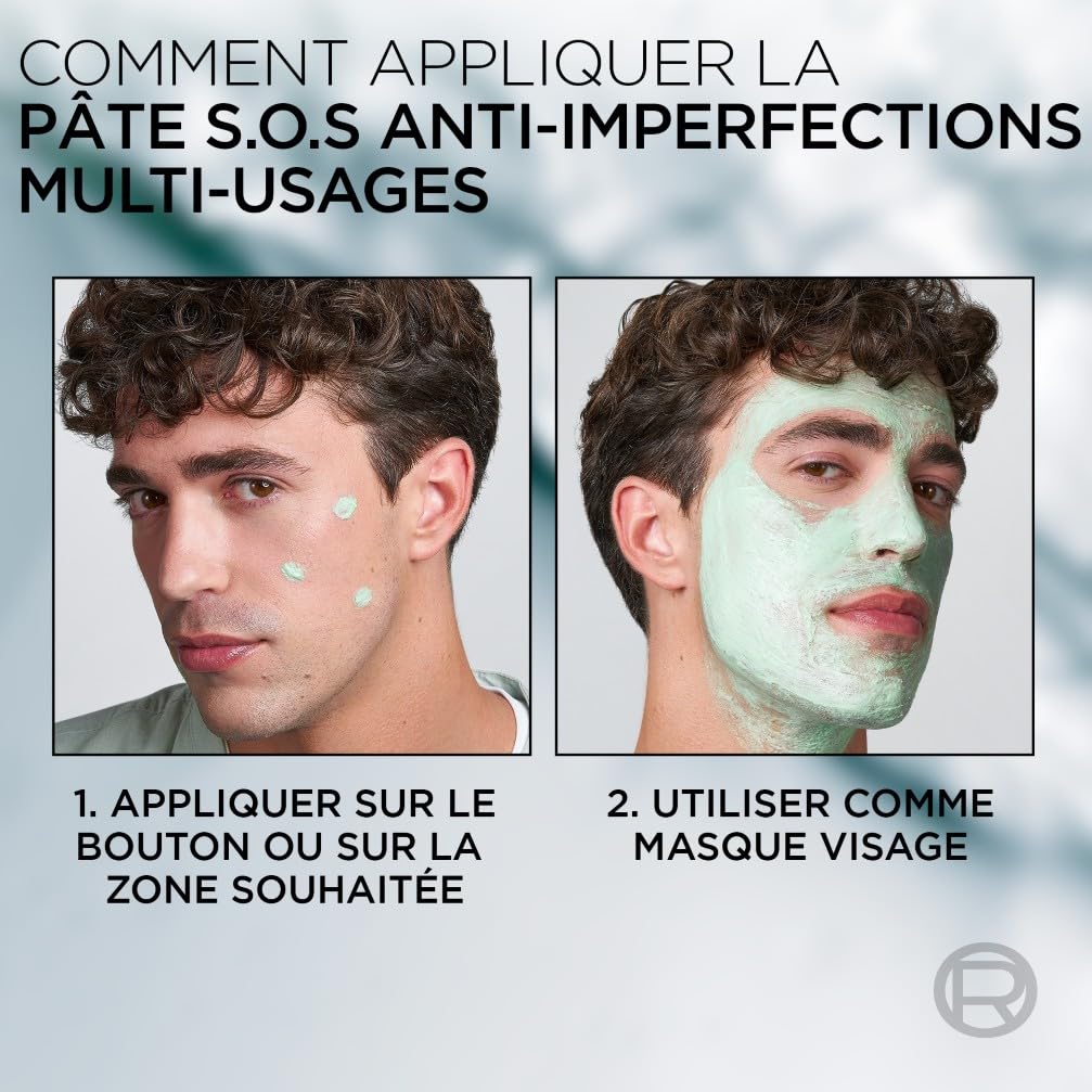 L'Oréal Men Expert - Pâte S.O.S Anti-Imperfections - Soin Localisé Anti-Boutons et Masque Purifiant - Enrichie en Niacinamide et Acide Glycolique - Derma Control - 45 ml