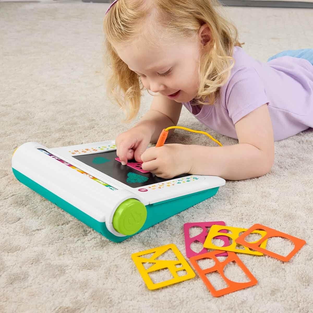 Fisher-Price Tabliczka znikopis „Rysuj i ucz się” z ekranem LCD do pisania i rysowania bez bałaganu, tablica, zabawka edukacyjna do kreatywnej zabawy i rysowania, dla dzieci od 3 roku życia, JDL70