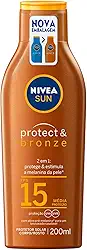 NIVEA SUN Protetor Solar Protect & Bronze FPS15 200ml - Com ativo de pró melanina, resistente à água, protege dos raios UVA/UVB, ajuda a manter a cor bonita e uniforme por mais tempo