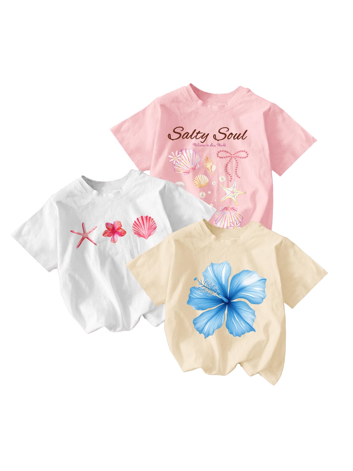 RoseSeek Girl's Shirts 3 Packs Graphic Tees Short Sleeve T Shirt