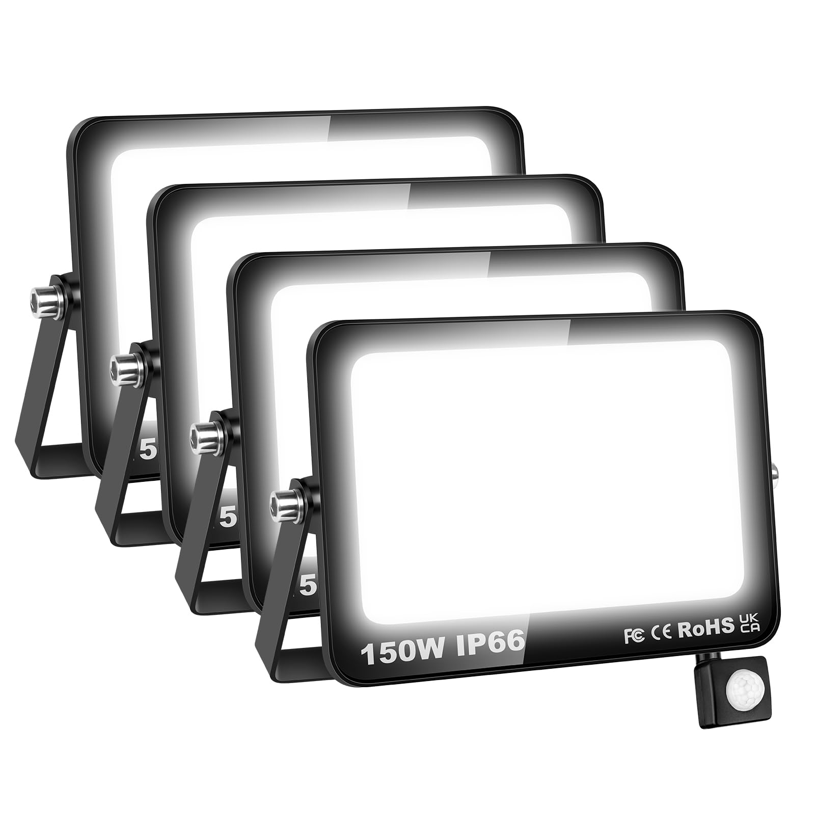 AUXTINGS 150W Faretto Led da Esterno con Sensore di Movimento,Faretti Led Esterno 14000LM,6000K Bianca Fredda Faro Impermeabile IP66 Esterno Interno per Giardino Garage parete Cortile Tetto,4 pezzi