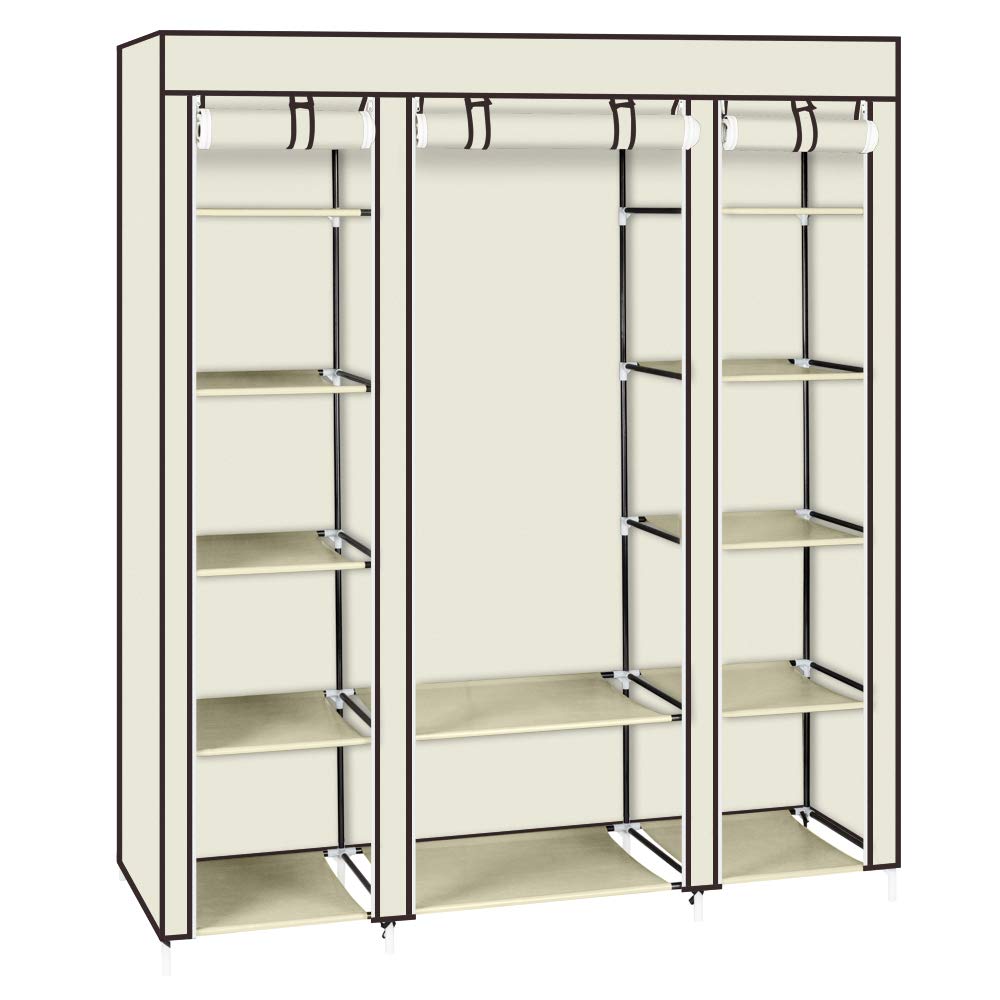 Armoire de rangement pliable beige avec 12 compartiments 45x150x175 cm