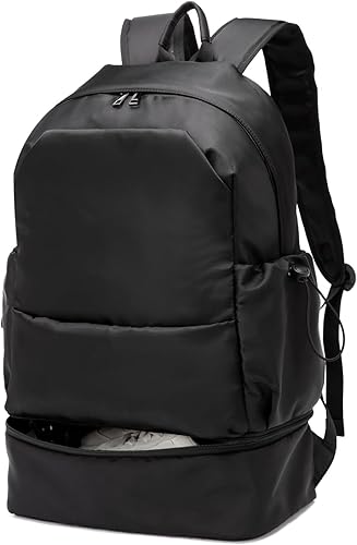 seyfocnia Mochila de gimnasio para hombres, mochila de viaje impermeable con compartimento para zapatos, bolsa de gimnasio deportiva ligera, Negro