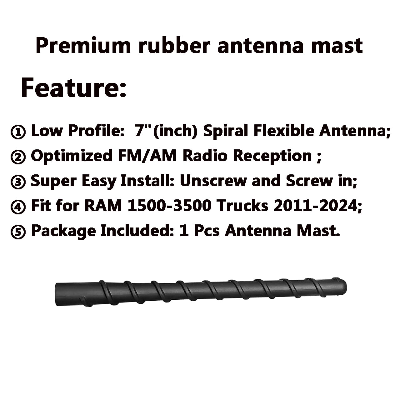 6 3/4 Short Black Antenna Mast Radio