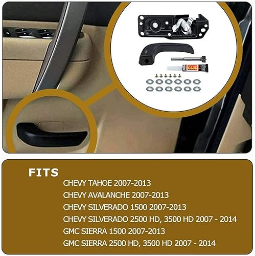 Miniatura 5 de 20833606 - Manija de puerta interior del lado del conductor para Chevy SilveradoGMC Sierra 1500 2500 3500 2007-2013 TahoeYukon 2007-2014 reemplaza