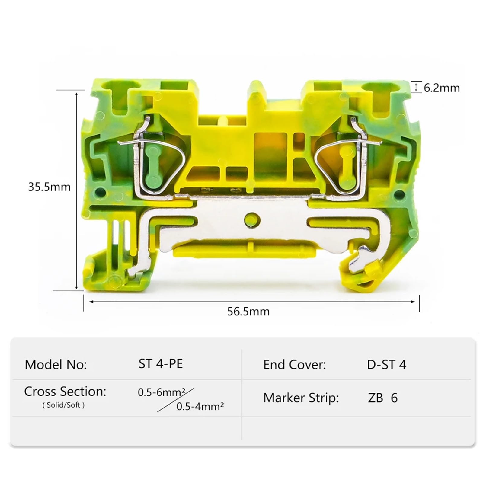 Morsettiera di messa a terra ST 4-PE da 10 pezzi, guida DIN da 4 mm, connessioni elettriche sicure, design compatto