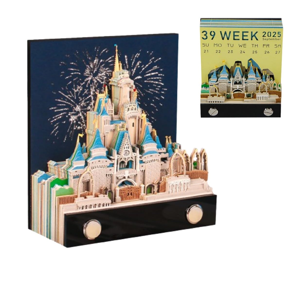 RUDFUZ 2025 Desk Calendar With LED Light - Time Piece Calendar - 3D Calendar Paper Carving Art Memo Pad Notepad Gift for Christmas Housewarming Desktop Decoration (With Calendar & Light)