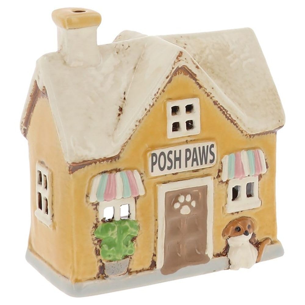 Village Pottery Small Yellow Posh Paws Grooming Parlour Salon Ceramic Tealight Holder