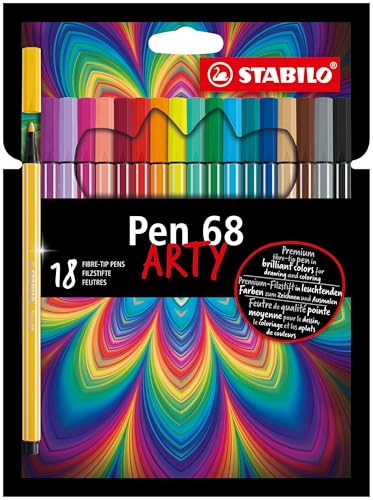 STABILO Feutre dessin Pen 68 - Etui carton ARTY x 18 feutres de coloriage pointe moyenne - gamme ARTY