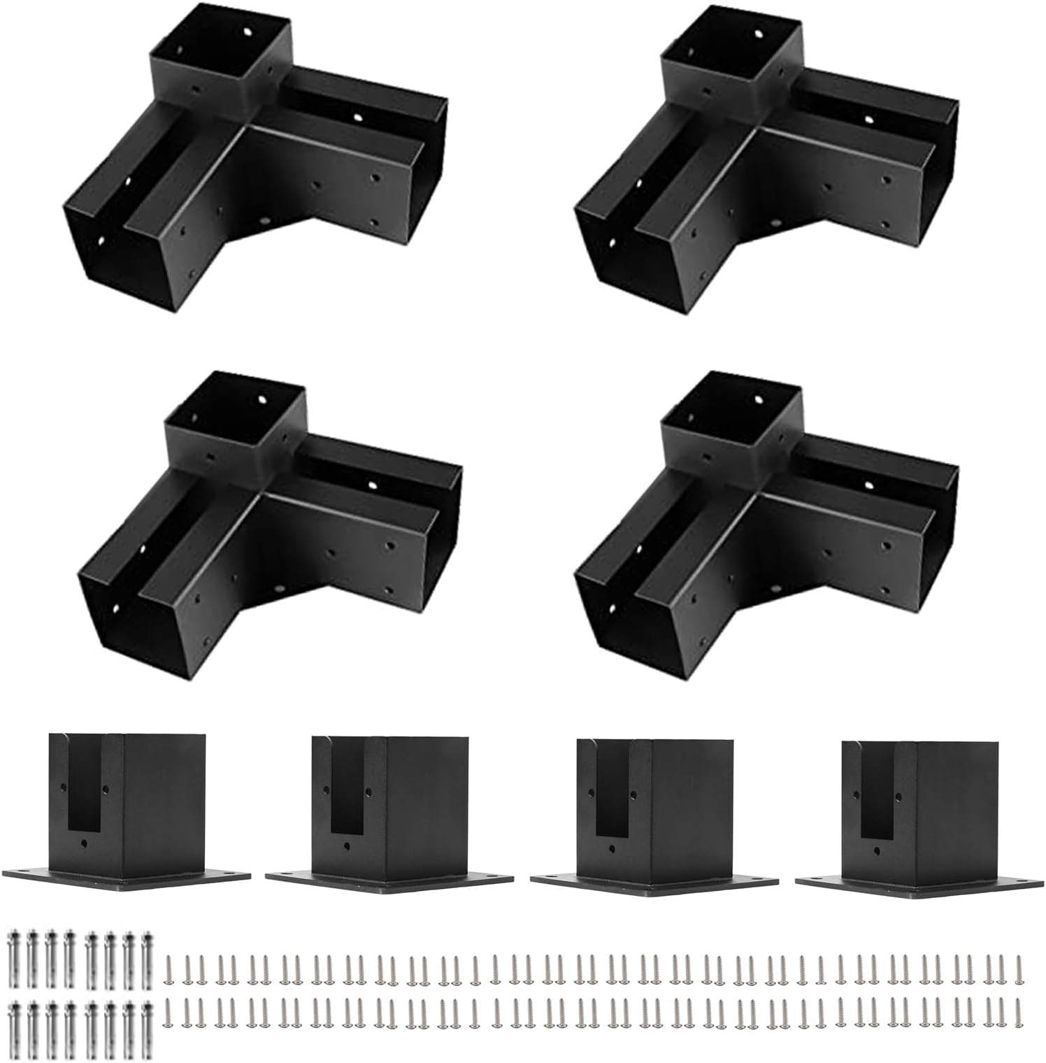 8pcs Pergola Bracket Kit 4x4 Base and Corner Connect, Woodwork Pergola Kit with SS Anchor Bolts and Self Screws, Elevated Wood Stand Kit fit for Gazebo 4" x4” Lumber
