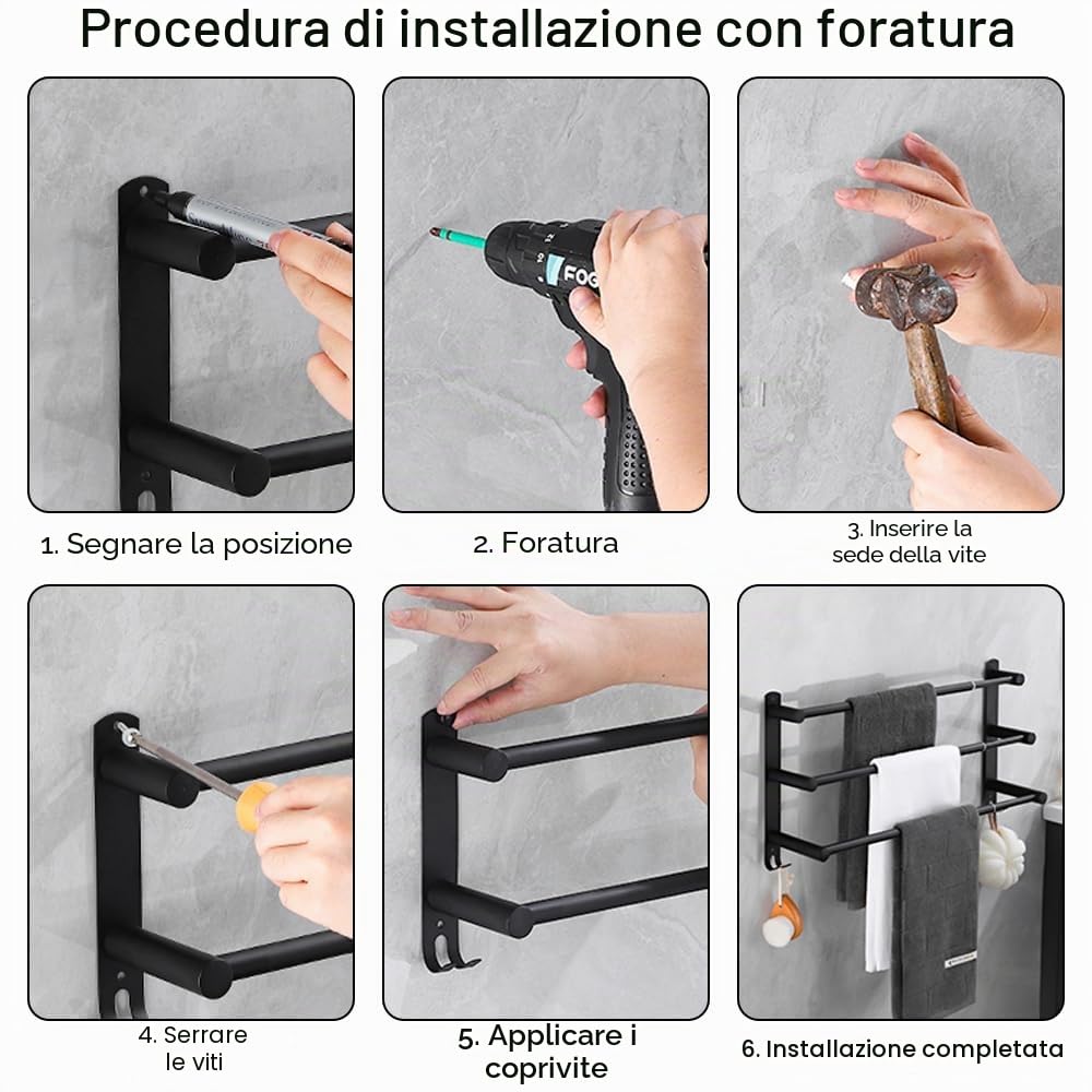 Portasciugamani Bagno Regolabile 43-78CM Acciaio Inossidabile Portasciugamani da Parete Porta asciugamani da Muro (3 Strato, Argento)